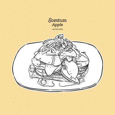 Elma som tum veya elma salatası, thafood. el çizimi çizim vektörü.