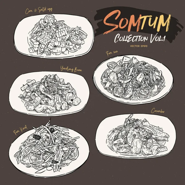 Συλλογή σαλάτας Somtum ή Papaya. Φορητή σχεδίαση διανύσματος. — Διανυσματικό Αρχείο
