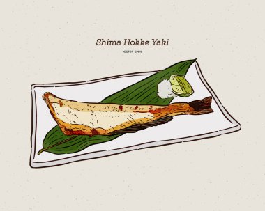 Kömürde kızartılmış Atka uskumrusu (Shima Hokke) Japon mutfağı 