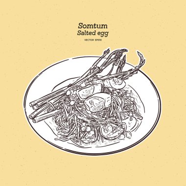 Tuzlu yumurtalı Papaya salatası, çizim vektörü..