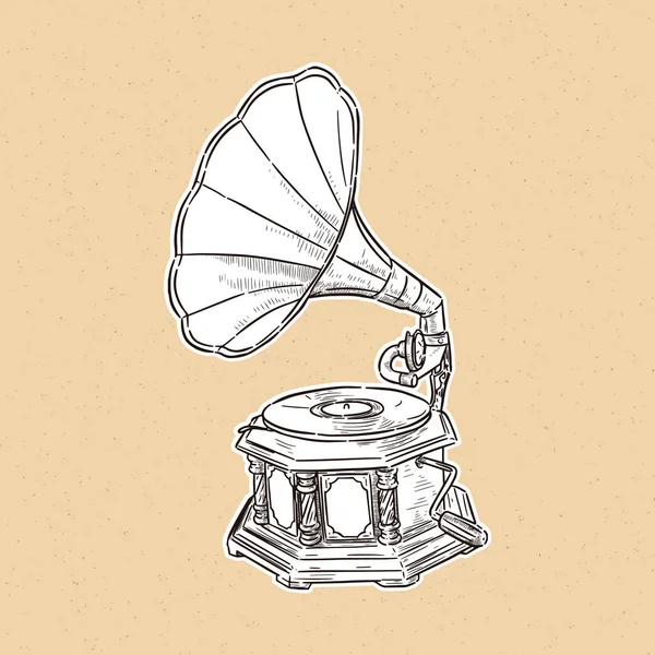 Gramophone- vintage vecteur dessiné à la main — Image vectorielle