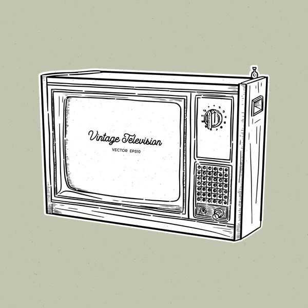 Retro television, TV old style sketch vector. — 스톡 벡터