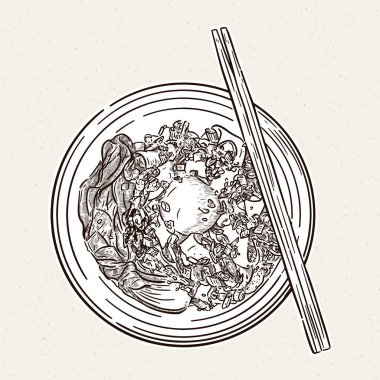 Yumurtalı makarna, elle çizim vektörü..