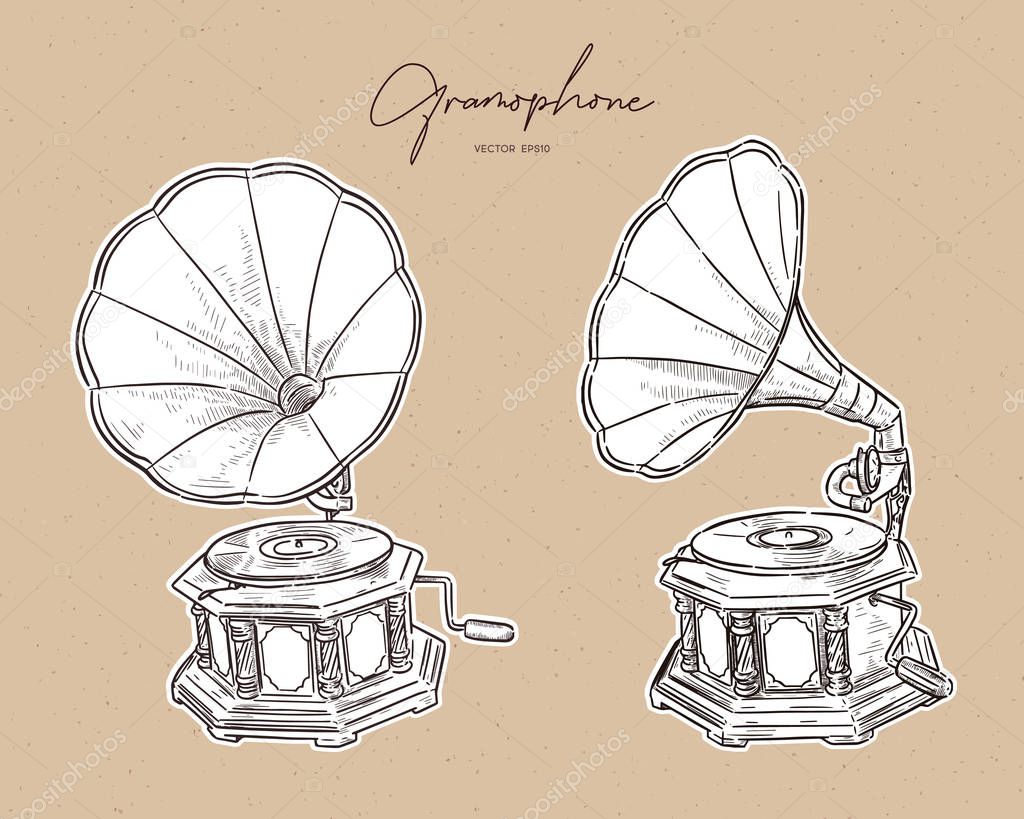 gramophone- vintage hand drawn vector 