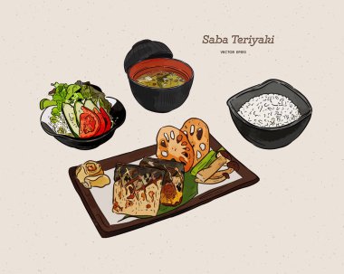 Teriyaki soslu ızgara Saba balığı bifteği - Japon yemeği stili