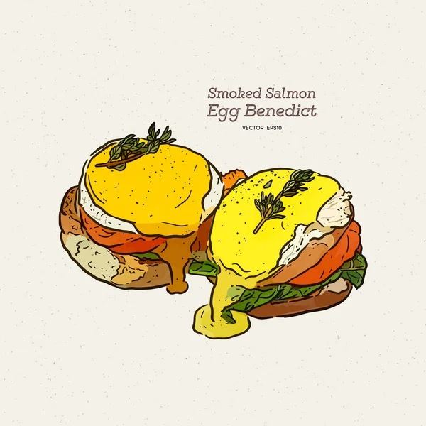 スモークサーモンとおいしい卵のベネディクト,オランデーズソース, — ストックベクタ
