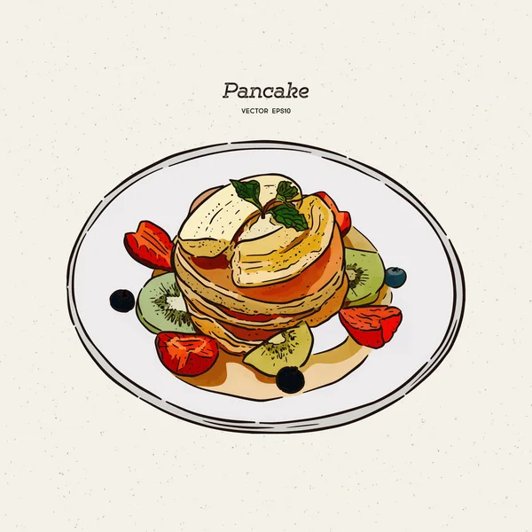 Tortitas, pasteles, dulces, sabroso Desayuno en el vector de grafi — Vector de stock