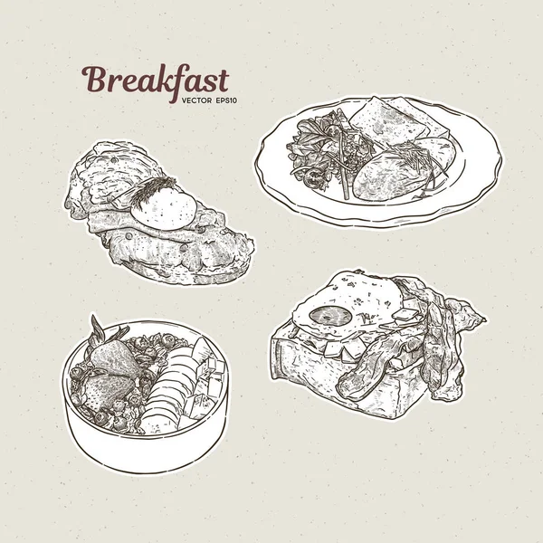 Breakfast Collection Hand Draw Sketch Vector — 스톡 벡터