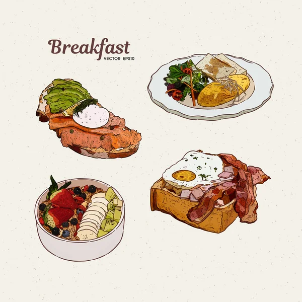 Frühstückssammlung Skizzenvektor Von Hand Zeichnen — Stockvektor