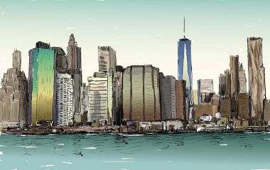 Robot resmini cityscape New York'ta Manhattan midtown manzarası ile göster