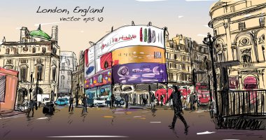 Cityscape çizim Londra İngiltere'de kroki, yürüyüş, sokak Haritayı göster 