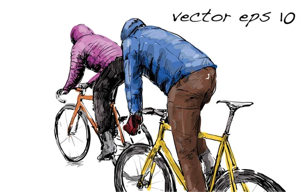 Σκίτσο του ποδηλάτης ιππασίας σταθερής ταχυτήτων ποδήλατο στον δρόμο, illustrat — Διανυσματικό Αρχείο