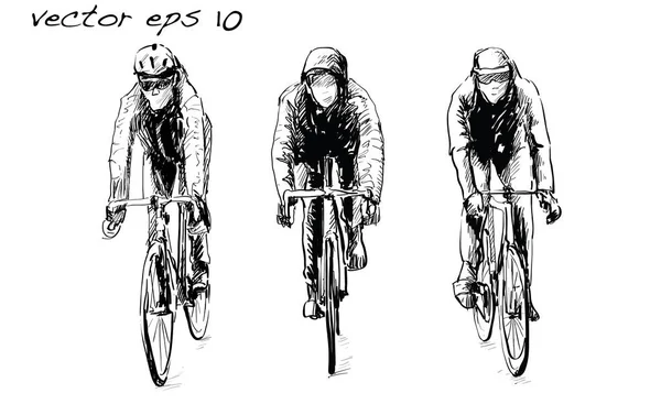 Croquis d'un cycliste roulant à vélo à vitesse fixe dans la rue, illustrat — Image vectorielle