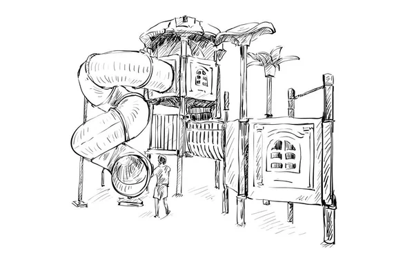 Sketch Kids Playground Public Space Isolated Illustration Vector — Vetor de Stock