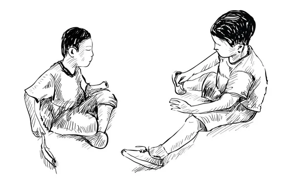 Sketch Two Small Friends Playing Toys Sand Playground Park Isolated — ストックベクタ