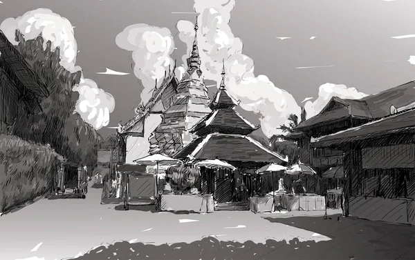 Sketch Cityscape Chiangmai Thailand Show Local Temple Wat Doung Dee — Stockvektor