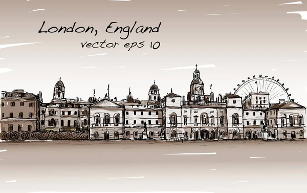 City Scape Drawing London England Show Old Castle Carousel Sepia — Image vectorielle