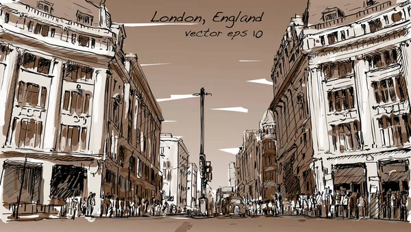 Sketch Cityscape London England Show Peoples Walk Street Shopping Center — Image vectorielle