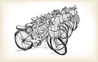 Satmak ya da kiralamak için bisiklet çizim satırı, serbest el çizimi illüstrasyon vektörü