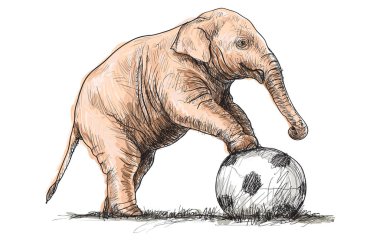 Fil futbol oynuyor, serbest çizim çizimi yapıyor.