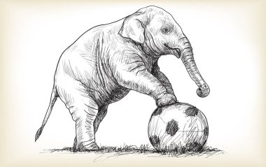 Fil futbol oynuyor, serbest çizim çizimi yapıyor.