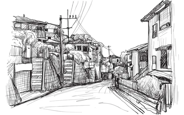 Sketch City Scape Local Village Yokohama Ιαπωνία Εικονογράφηση Φορέα — Διανυσματικό Αρχείο