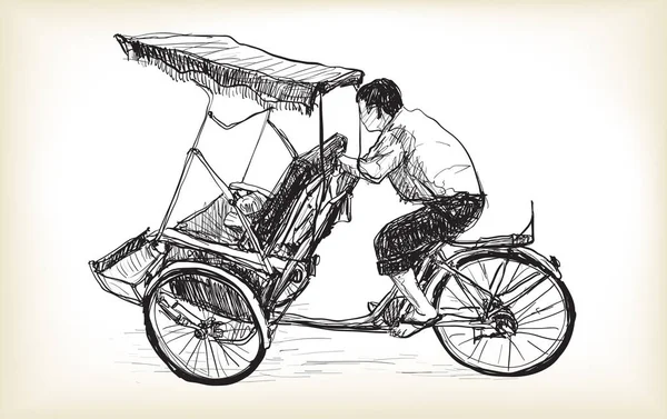 Skica Tříkolky Taxi Hanoji Vietnam Volné Ruce Kreslit Ilustrační Vektor — Stockový vektor