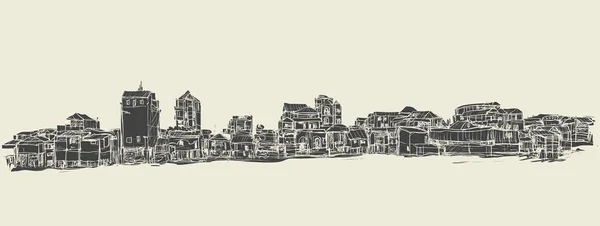 Esboço Paisagem Urbana Favela Phnom Penh Vetor Ilustração Livre — Vetor de Stock