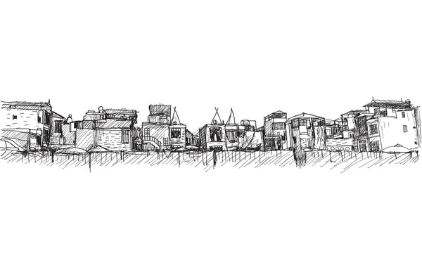 都市景観無料手描き ハノイ市建設面積の下で ベクトルとイラスト — ストックベクタ