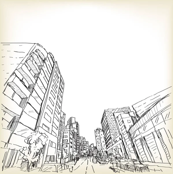 Scape Πόλη Στο Τόκιο Σκίτσο Σχέδιο Διάνυσμα Εικονογράφηση — Διανυσματικό Αρχείο