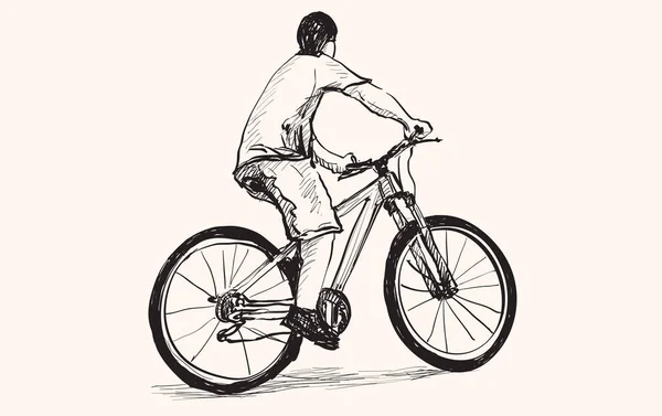 Vázlat Egy Férfi Kerékpár Szabad Kéz Rajz Vektor Illusztráció — Stock Vector