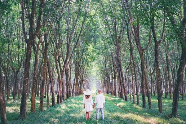 Romantik Çift yeşil Park'ta yürüyordunuz — Stok fotoğraf