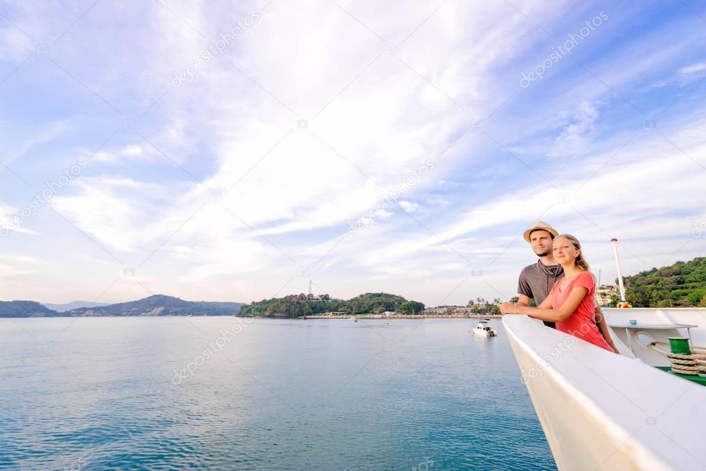 Couple enjoying view on ship  