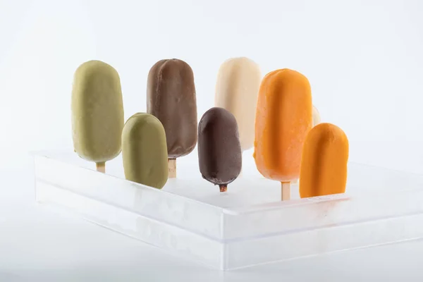Set Hand Made Organic Ice Cream Sticks Different Taste Color — Stock Photo, Image