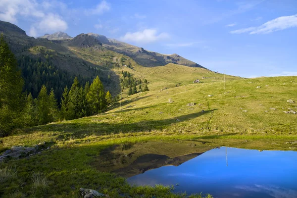 Lago com paisagem de floresta de montanha — Fotografia de Stock