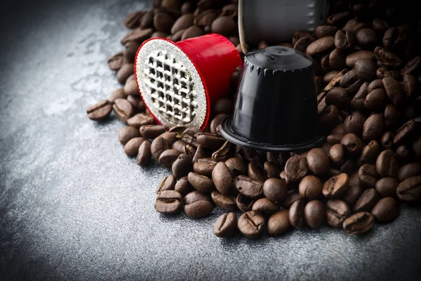 Espresso Capsules Coffee Beans Background — Stock Photo, Image