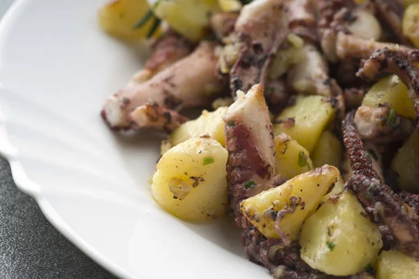 Tintenfischsalat Mit Kartoffeln Einem Gericht — Stockfoto
