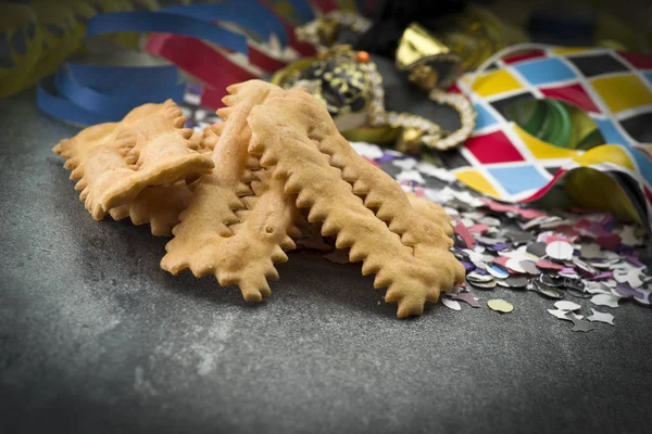 Típico Pastel Italiano Chiacchere Para Fiesta Carnaval — Foto de Stock