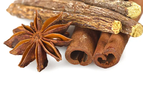 Cinnamon Stick Licorice Star Anise White — Stock Photo, Image