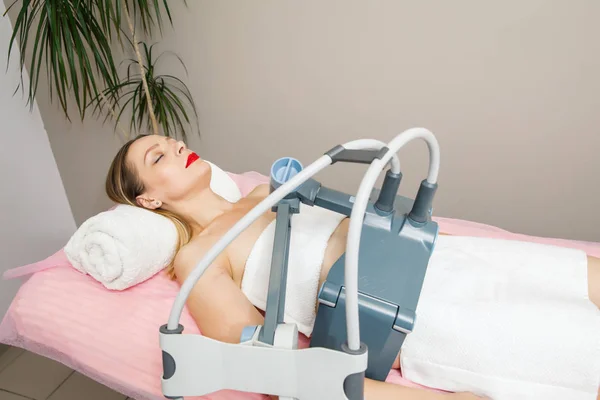 Doctor Beautician Making Ultrasound Procedure Abdomen Patient — 스톡 사진