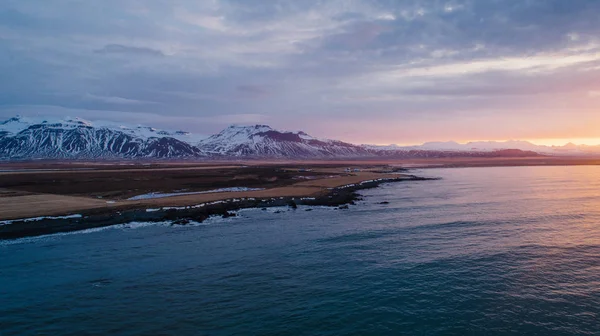 Prachtige Zonsondergang Landschap Ijslands Strand Noorse Zee — Stockfoto