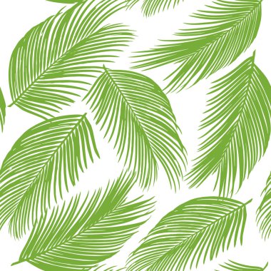 Dikişsiz desen ve egzotik palmiye ağaçlarının. Beyaz zemin üzerine yeşil yaprakları.