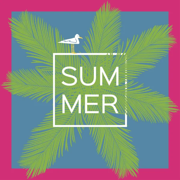 Palme. Sommer Vektor Hintergrund mit Möwe. — Stockvektor
