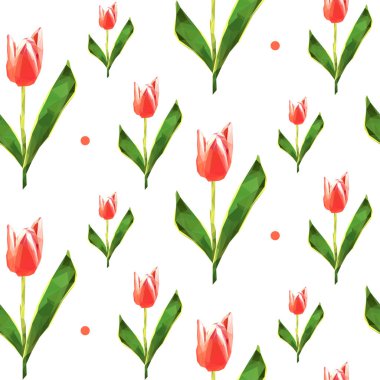 Seamless modeli. Düşük Poli çiçek Lale. Vektör arka plan.