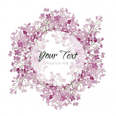 Vintage watercolor vector floral card with lilac. Romantic wedding background with round frame. Natural design. clipart