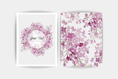 Beyaz arka plan üzerinde çiçek mor Lila. Düğün davetiye kartı. Pembe çiçekler illüstrasyon vektör bileşimi. Tarih Kaydet.