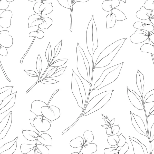 Natural herbal line vector leaves botanical pattern — 스톡 벡터