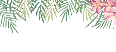 Suluboya tropikal çiçek kartı. Romantik düğün arkaplanı. Doğal tasarım.