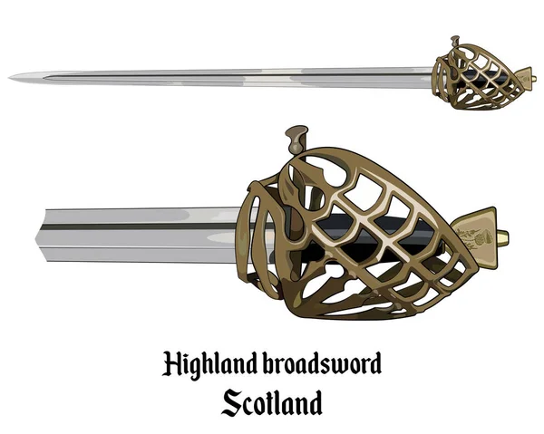 İskoç Highland backsword bir kabzası taş sepetleri — Stok Vektör