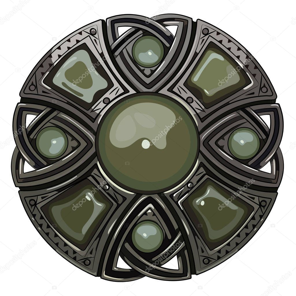 Scottish brooch. The legacy of the Scottish knights. Decorated with green agate